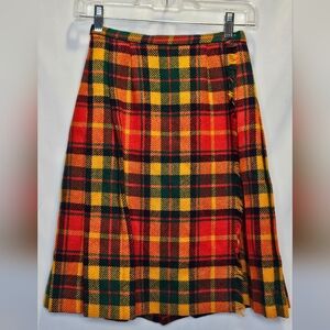 Vintage Plaid A-Line Skirt - Red, Yellow, Green